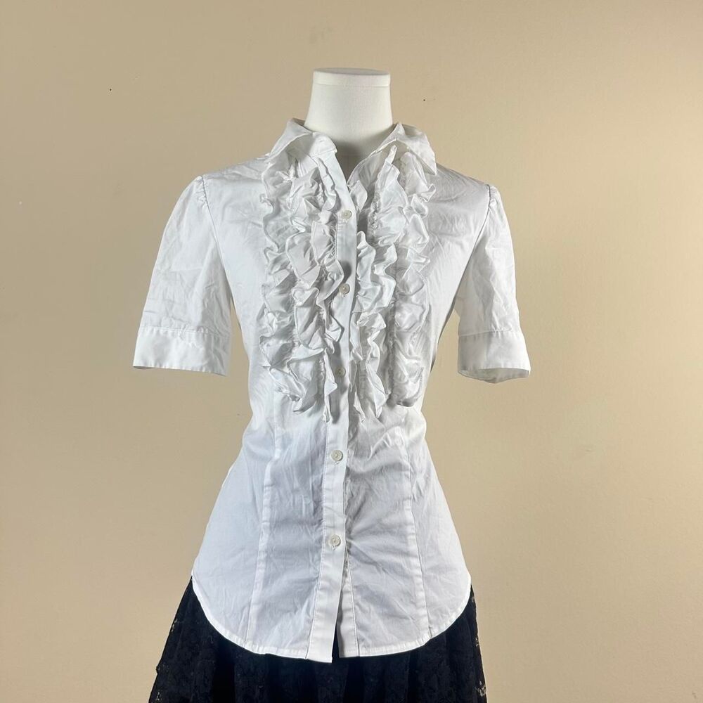 Moda International Horror Game Protagonist White Ruffle Button Up